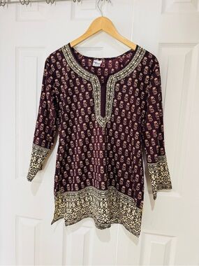LRG Yoga Tunic Top Festival purple tan pattern 40